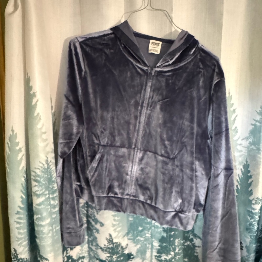 Victoria secret pink bling velour crop zip XXL